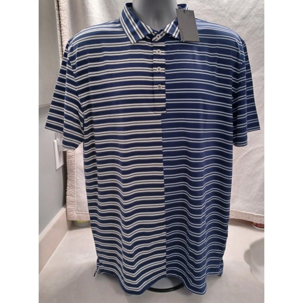 G/Fore Golf Polo Offset Shirt Men's Medium Blue Striped‎ BPRNT G4 G4MF22K118 NEW